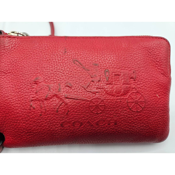 Coach Women's Red Wristlet Wallet Leather Logo Flaws AS IS - Picture 7 of 12